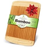 Midori Way Thick Bamboo Wood Cutting Board with Juice Grooves - Extra Large 18x12 inches
