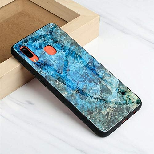Tempered Glass Back Glossy Marble Case Soft TPU Skin Shell Phone Cover [Shock Absorption] for Samsung Galaxy M30 2019 - Green Marble