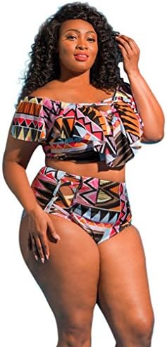 FENZL Two Piece Plus Size Swimwear Women Printed Bathing Ruffle Swimsuit Beachwear (4XL, Multicolor A)