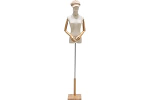 Female Mannequin Torso Dress Form, Clothing Display Mannequin Body Stand with Head, Wooden Arms and Base for Sewing Clothing,