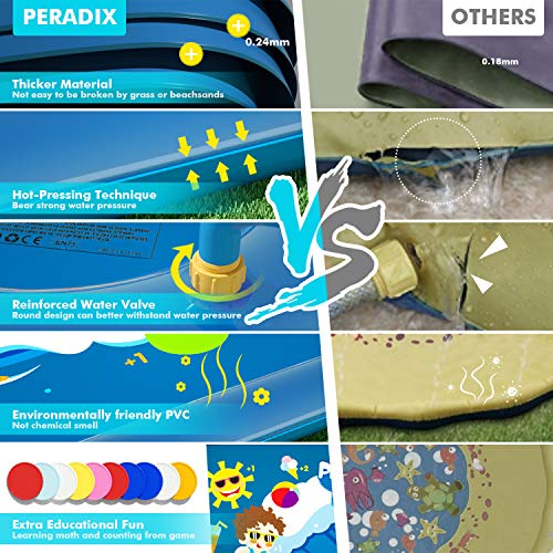 Peradix Water Sprinkler Splash Pad for Kids, Upgraded 68\' Summer Outdoor Water Toys Wading Pool Splash Play Mat for Toddlers Baby, Outside Water Play Mat for 1-12 Years Old Children Boys Girls(Square)