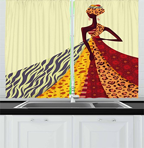 Ambesonne Modern Kitchen Curtains Girl Posing With A Dress Of