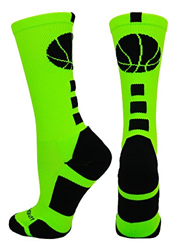 MadSportsStuff Basketball Logo Athletic Crew Socks, Medium - Neon Green/Black