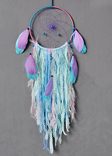 Dream catcher handmade traditional white feather wind chime wall hanging home decoration (Purple Bohemia Dream Catcher)