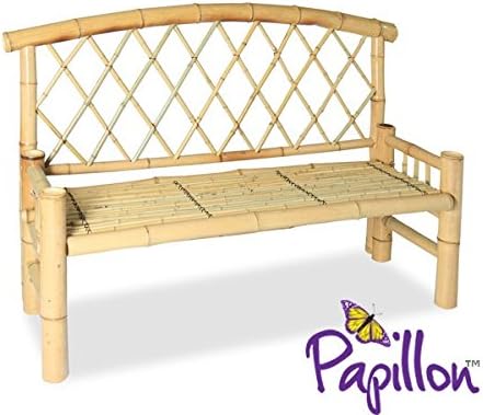 2 Seater White Bamboo Wooden Backed Patio Garden Park Bench by Papillon - Great for Outdoor & Indoors