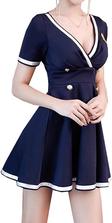 Amazon Zoncinoo ボディコン ワンピース キャミドレス セクシー タイトミニ 膝丈 フレア コスプレ 制服 海軍服 深vネック 半袖 レディース ワンピース 沐足サウナ作業服 ネイビー Xl コスプレ 仮装 通販