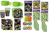 Teenage Mutant Ninja Turtles TMNT Party Supplies Bundle Pack Includes Plates, Cups, Napkins, Table Cover, Crepe Streamer, Favor Loot Bags, Stickers, Masks, Skateboards - Total 90 Pieces