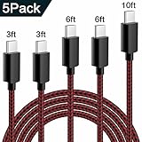 ACTIONPIE 5-Pack(3ft 3ft 6ft 6ft 10ft) Type C Cable Use USB 3.0 Fast Charger and Nylon Braided Cable black and red