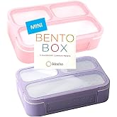 kinsho Small Snack Box Containers Kids Toddlers, Pink &amp; Purple Glitter Set | 3 Compartments, Leak-Proof, Spill Proof, BPA-Free Reusable Small Mini Bento Lunch Box for Daycare School Travel, Holds 2 Cups