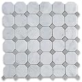 Carrara White Italian Carrera Marble Octagon Mosaic Tile Gray Dots 2 inch Honed
