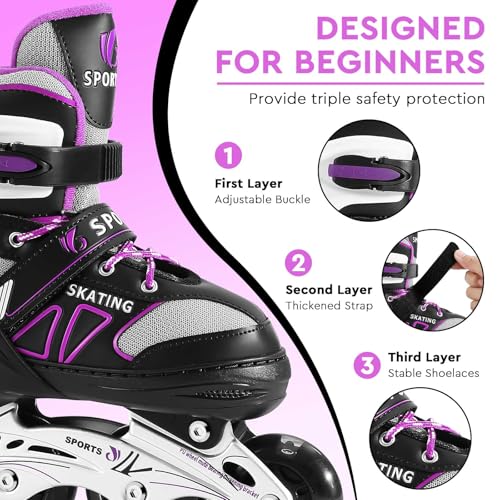 Adjustable Inline Skates for Boys and Girls with Luminous Wheels Roller Skates for Beginners and Women