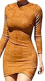 Jiujiuyi Women's Faux Suede Long Sleeve Bodycon Mini Dress