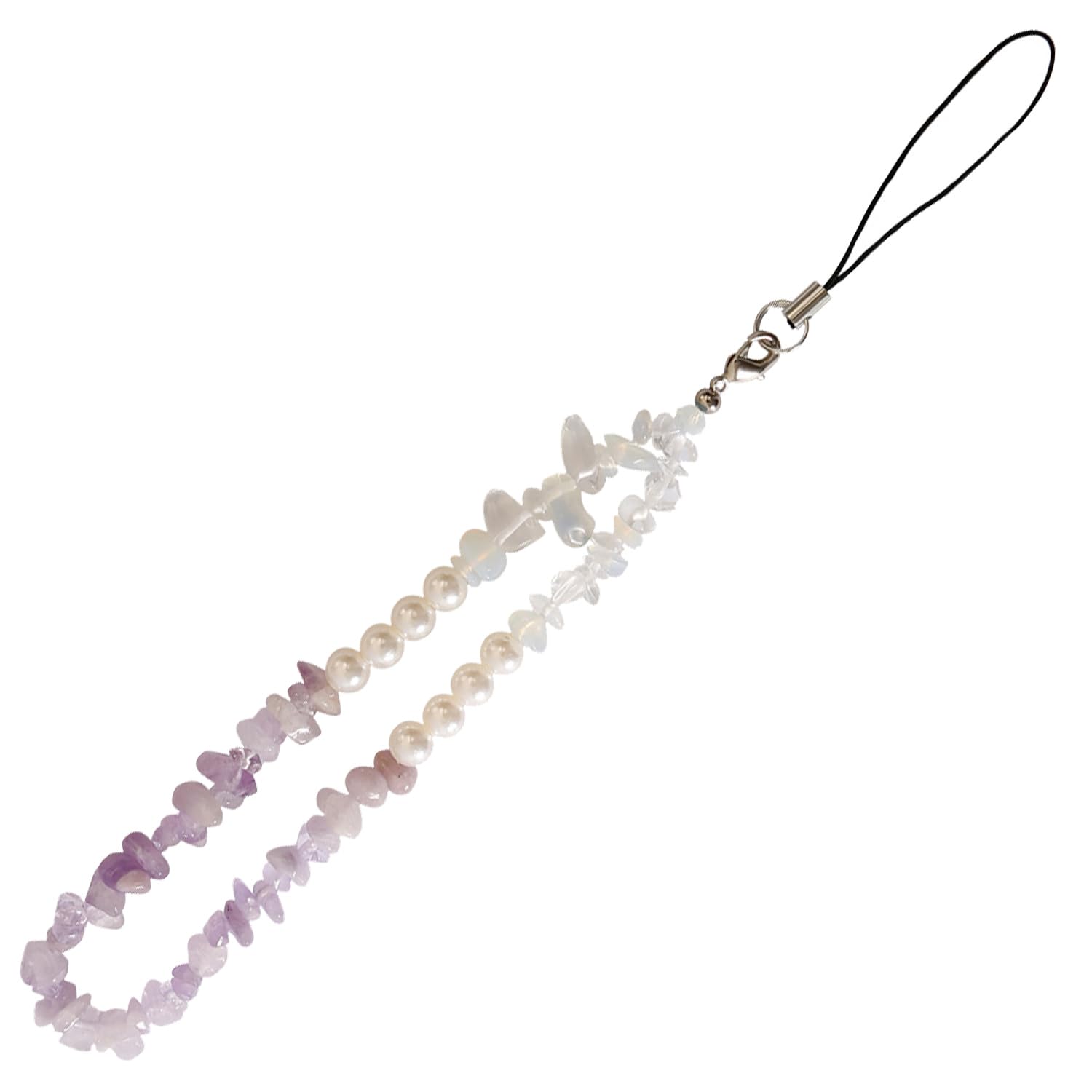 SEDEX Phone Charm Beads Pearl Wrist Mobile Phone Lanyard Beaded Aesthetic Natural Stone Telephone Keychain Accessories Crystal Anti-Lost Handmade Cellphone Bracelet Strap for Women Girls Purple