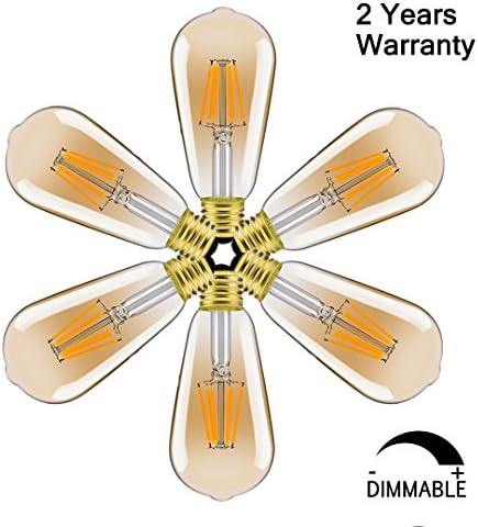 Antique LED Bulbs, 6W ST64 Dimmable Vintage Edison LED Bulbs(Amber Glass), 50W Incandescent Equivalent, Squirrel Cage Filament with 360° Beam Angle, Soft Warm 2200K, 420 Lumens, Pack of 6