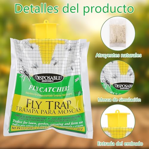 OIIUOUI Trampa para Moscas, Desechable Fly Trap，Paquete De 5 Eliminador De Moscas Colgantes Al Aire úLtima IntervensióN, para JardíN, Granjas Exteriores, Pastos, Gallineros, Establos, Graneros