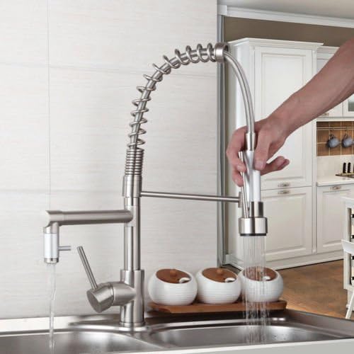 OUBONI Single Handle Pull Down Kitchen Faucets Commercial Style Pre-rinse in Brush Nickel Finish Water Faucet Direct