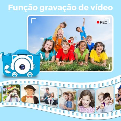 Câmera Digital Infantil Portátil – Recarregável, Com Tela LCD, Jogos e Vídeo HD – Presente Criativo para Crianças de 4 a 12 Anos – Antichoque, Fácil de Usar (Azul)