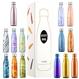 DJSBZ Vacuum Cola Shape Double Walled 18/8 Stainless Steel Water Bottle Leak-proof Keep Hot & Cold Travel Sports Personalized Metal Water Bottle,17 Oz (500 ml) Metal Purple