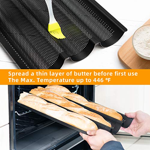 2 Pack of Nonstick Perforated Baguette Pan, 15" x 11" for French Bread Baking 3 Wave Loaves Loaf