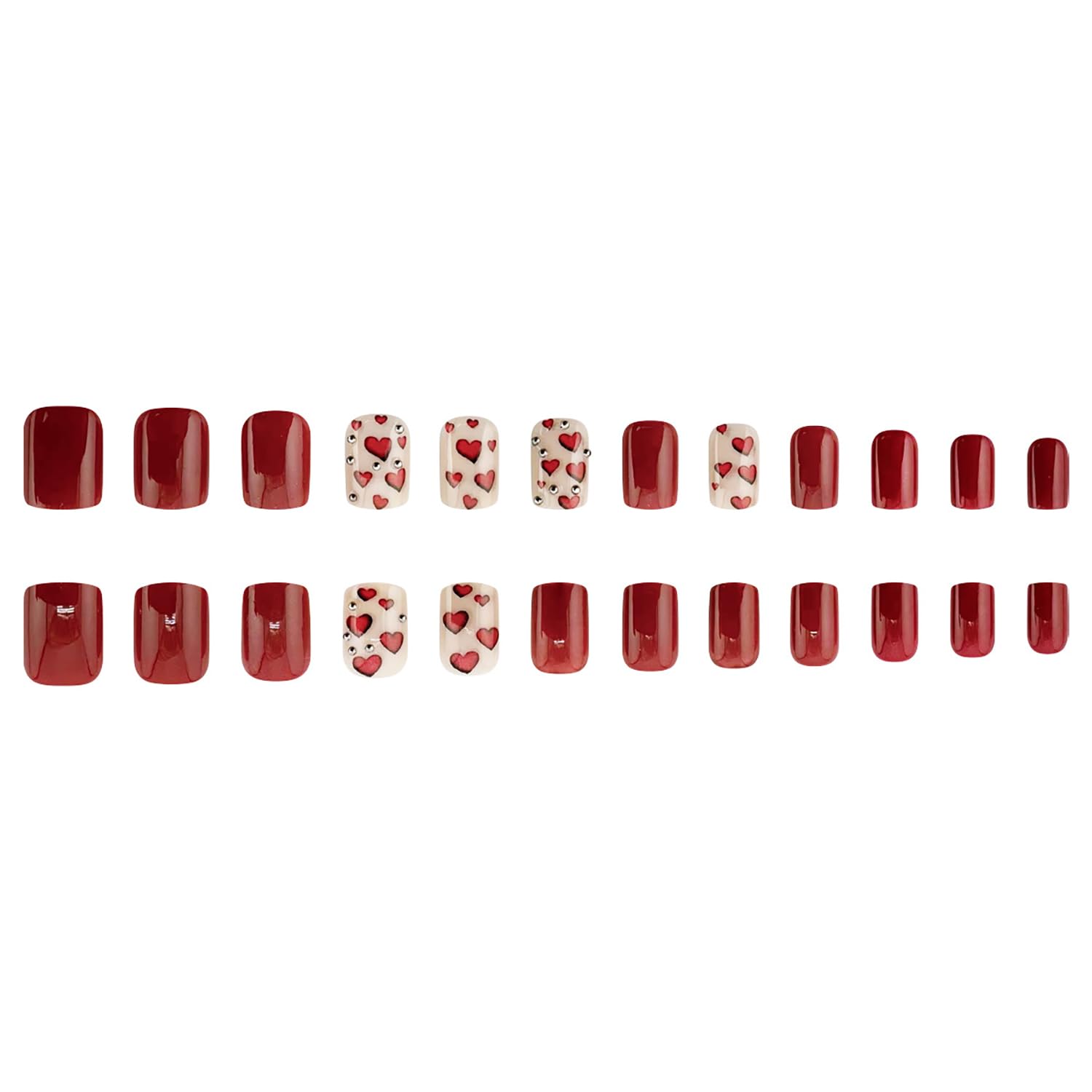 Valentines Press On Nails Short Square Fake Nails Red Heart Nails Press Ons Valentines False Nails With Heart Rhinestone Designs Full Cover Glue On Nails Glitter Stick On Nails For Women - Image 4