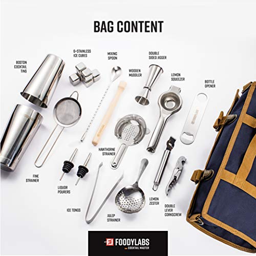 Travel Mixology Barkeeper-Set | 24-teiliges Deluxe-Barzubehör-Set mit Cocktail-Shaker | tragbares Bar-Werkzeug in… – Bild 3