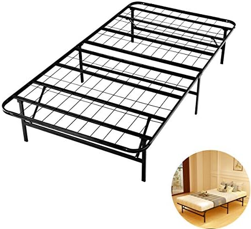 JURMERRY Foldable Bed Frame Metal Platform Base 16Inch Box Spring Replacement Mattress Foundation Heavy Duty Steel Slat (Black, Twin-16)