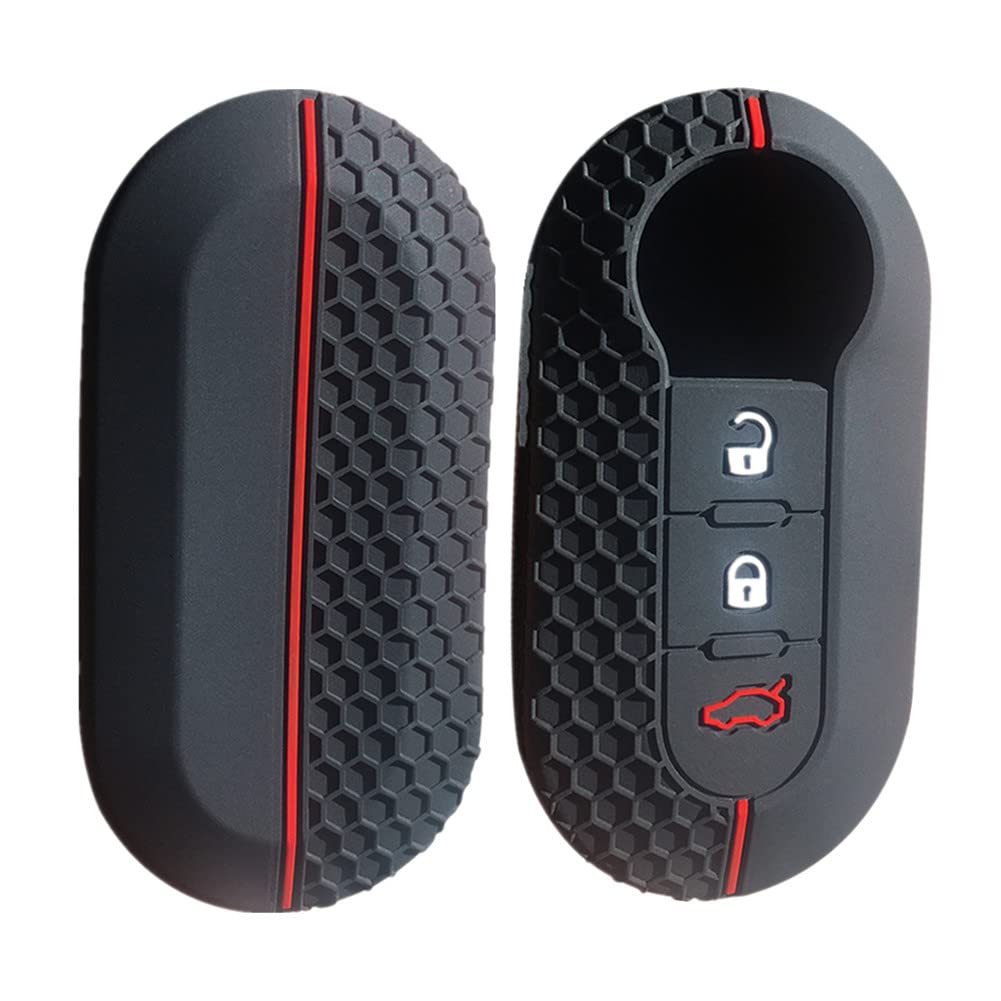 Happyit Silicone Remote Fob Car Key Cover Cases for Fiat 500 Ducato Panda 500L Punto Lancia Musa (Black + Red)