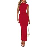 PRETTYGARDEN Women's Summer Maxi Dress Ruched Bodycon Sleeveless Formal Wedding Guest Elegant Cocktail Party Slit Dresses