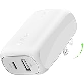 Belkin 42W Dual Port Charger Block, USB-C + USB-A Charger Super Fast Charging - Samsung Galaxy S25, Apple iPhone 16, 15, 14, 