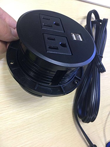UL Listed Desktop Recessed Power Grommet Hub 2 Power Outlets & Dual USB Ports for Kitchen Office Desk Table (Black)