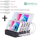Charging Station with QC 3.0 Quick Charge, OthoKing 5 Port Charging Dock Stand & Phone Organizer for Multiple Devices (5 Cables Included) Total Output 65W