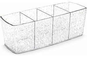 Clear Acrylic Makeup Organizer with 4 Compartments – Brush Holder for Bathroom Vanity, Desk & Countertop Storage