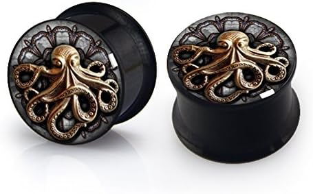 Generic Steampunk Octopus Screw on Back Ears Plugs Sold By a Pair 2pcs Size 6- 22 Mm
