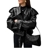 THLAI Womens PU Leather Jacket Long Sleeve Retro Collar Motorcycle Jacket Casual Coat