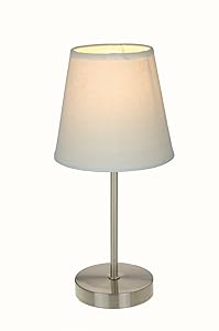 Simple Designs Home LT2013-WHT Sand Nickel Simple Designs Mini Basic Table Lamp with Fabric Shade, 4.88" x 4.88" x 10", White