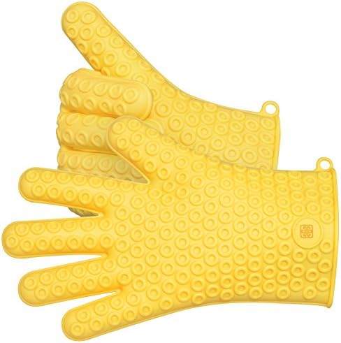 Zestkit Heat Resistant Gloves Silicone BBQ Grill with Wrist Protection, Oven Mitts for Grilling, Waterproof