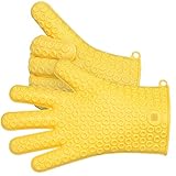 Zestkit Heat Resistant Gloves Silicone BBQ Grill with Wrist Protection, Oven Mitts for Grilling, Waterproof