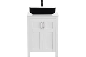 YOURLITE 24" Bathroom Vanity with Sink, White Bathroom Vanity and Sink Combo with Faucet & Pop Up Drain Set,Traditional Vanity with with White & Black Ceramic Sink