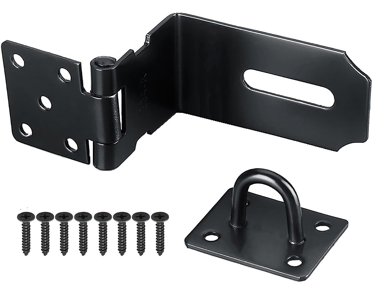 Litensh 4 Inch 90 Degree Right Angle Door Hasp Latch Lock, 304 Stainless Steel Safety Packlock Clasp Door Clasp Hasp Lock Latch Hinges Lock for Door Black
