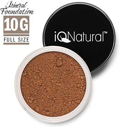 iQ Natural Mineral Foundation Loose Powder 10g Sifter Jar, Long Lasting All-Day Wear, Flawless Finish Makeup, Full Coverage – Matte | Sensitive Skin Approved | Color COPPER TAN