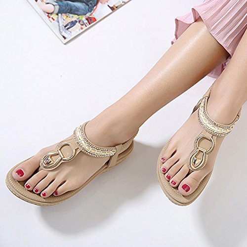 Sandals for Womens, FORUU Summer Ladies Bohemia Beach Flip Flops Shoes Clip Toe (7, Khaki)