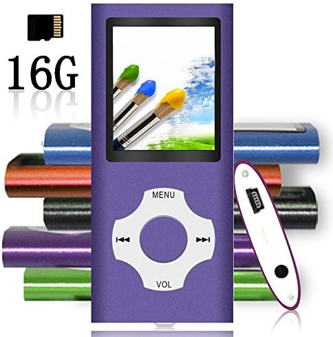 Tomameri - MP3 / MP4 Player with Rhombic Button, Including a 16 GB Micro SD Card and Maximum support 32GB, Compact Music &amp; Video Player, Photo Viewer, Video and Voice Recorder Supported - Purple