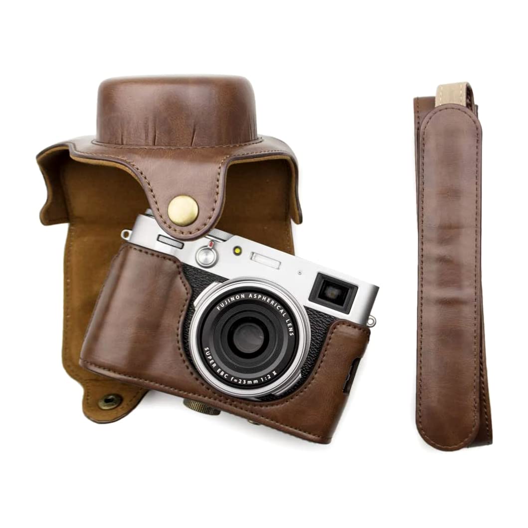 MUZIRI KINOKOO Fuji X100V Case, Protective Case for X100V Camera Bag with Shoulder Strap, Fuji X100V Bag PU Leather (Coffee)