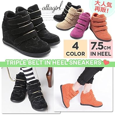 Amazon 3連マジックテープ付きインヒール スニーカー 大きいサイズ レディース パンプス ピンク ノーブランド品 パンプス