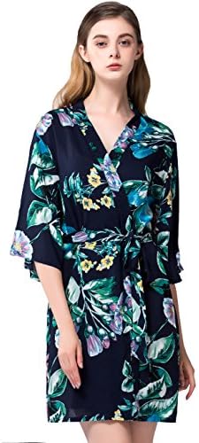 Isoft Women's Short Kimono Robes, Cotton Bridesmaid robe gifts, Bathrobe Standard Size Navy