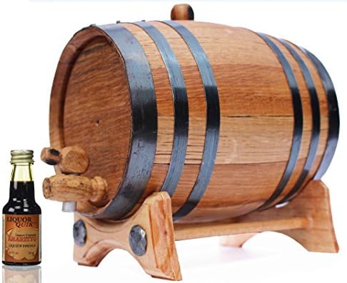 ALCOHOL ESSENCE | Golden Oak Barrel - Black Steel | 30-Page Aging Guide | Paper Funnel | No Leaks Guarantee (2 Liter, Amaretto)