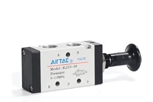 AIRTACDINGJU 4L210-08 Push-Pull Valve 5/2 Way 1/4" NPT Pneumatic Air AirTAC 2 Position 5 Way Manual Control Direct Acting Type Hand Lever 0-145 PSI