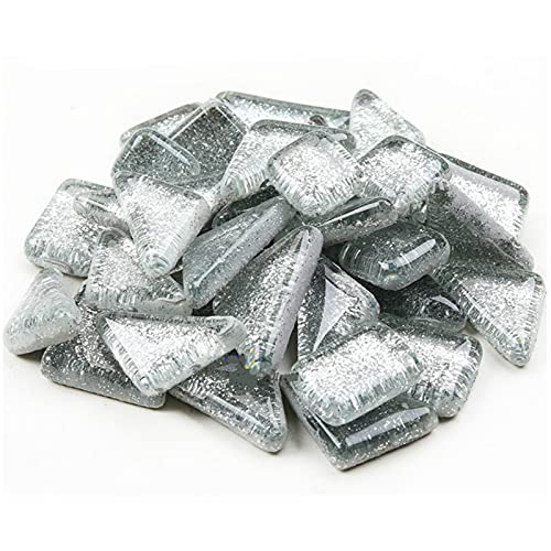 200g Glass Mosaic Tiles Glitter Crystal Square and Triangle Mosaic Stones Glass Pieces for Home Decoration or Crafts(Sliver)
