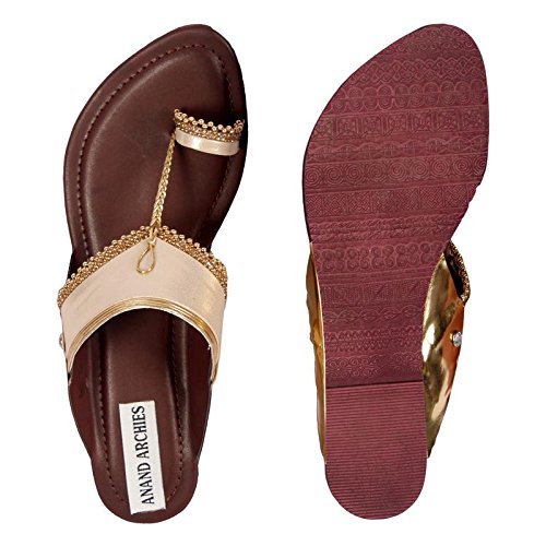 anand archies artificial leather gold flats for girl's & women's (aa-368-p)