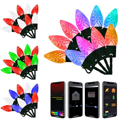 Photo 1 of App Programmable 50 LED 55ft Waterproof RGB Color Changing C9 LED Christmas Lights Indoor Outdoor, Extendable Dimmable Waterproof C9 Christmas String Lights for Tree Patio Easter Christmas Decoration